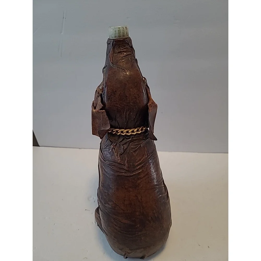Vintage‎ Vetropelle Brown Leather Wrapped Elephant Gold Chain Wine Bottle
